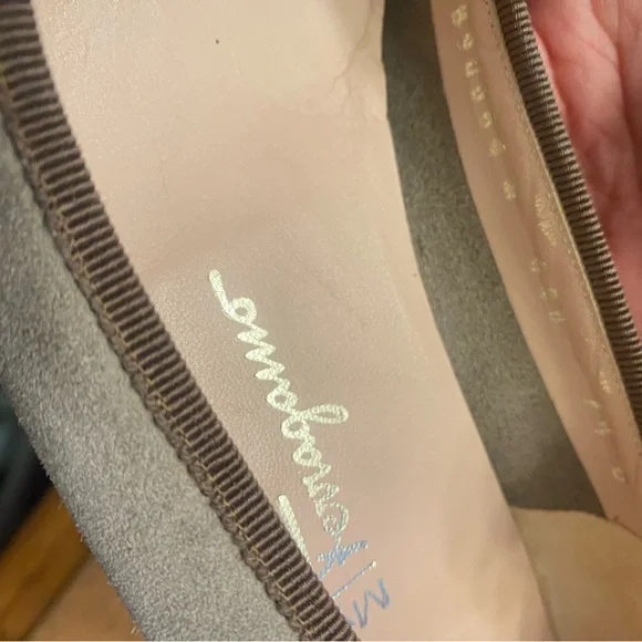 Salvatore Ferragamo Gray Suede Heels with Brown Accents - Picture 5 of 5